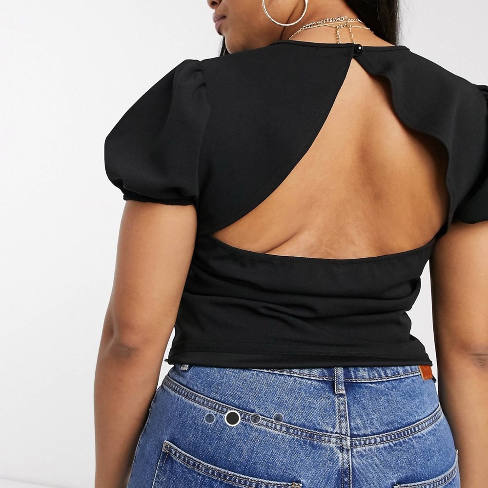 Missguided Puff Sleeve Top w/Open Back Sz16